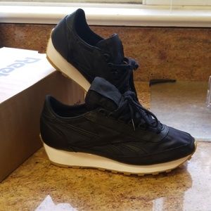 Reebok black nylon and leather sneakers